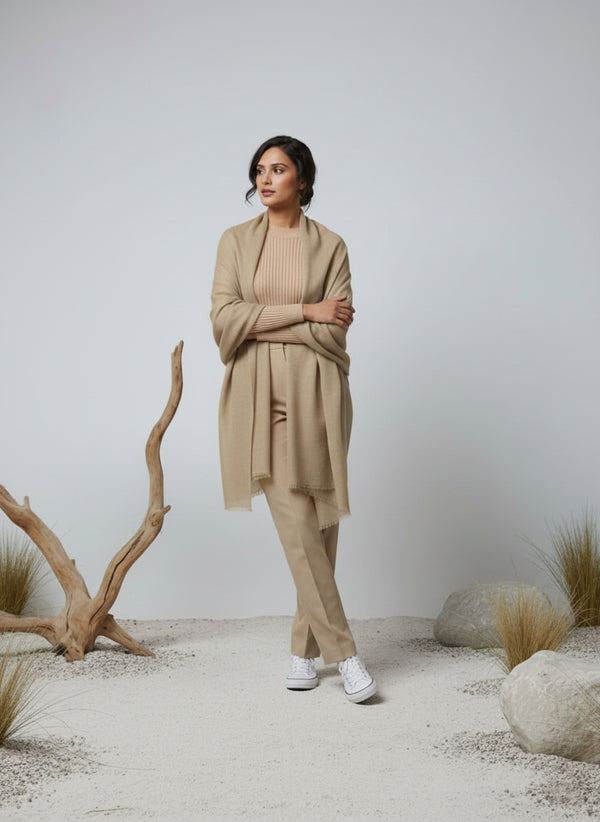 Veloria Wool Shawl - Dark Vanilla