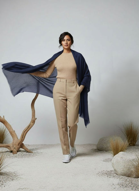 Veloria Wool Shawl - Navy Blue