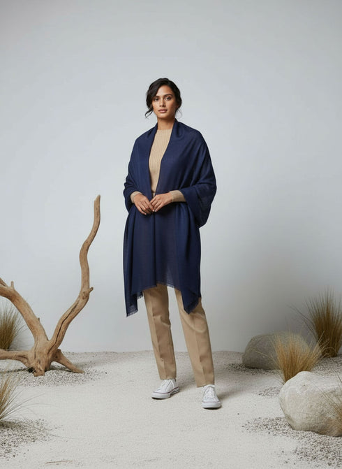 Veloria Wool Shawl - Navy Blue