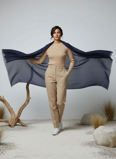 Veloria Wool Shawl - Navy Blue