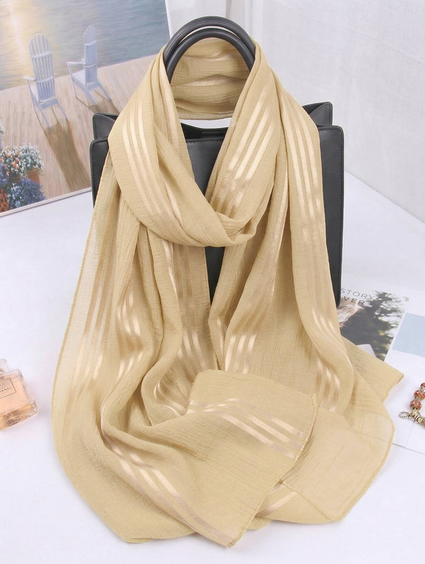 Cotton Mesh Stripe Hijabs - Beige