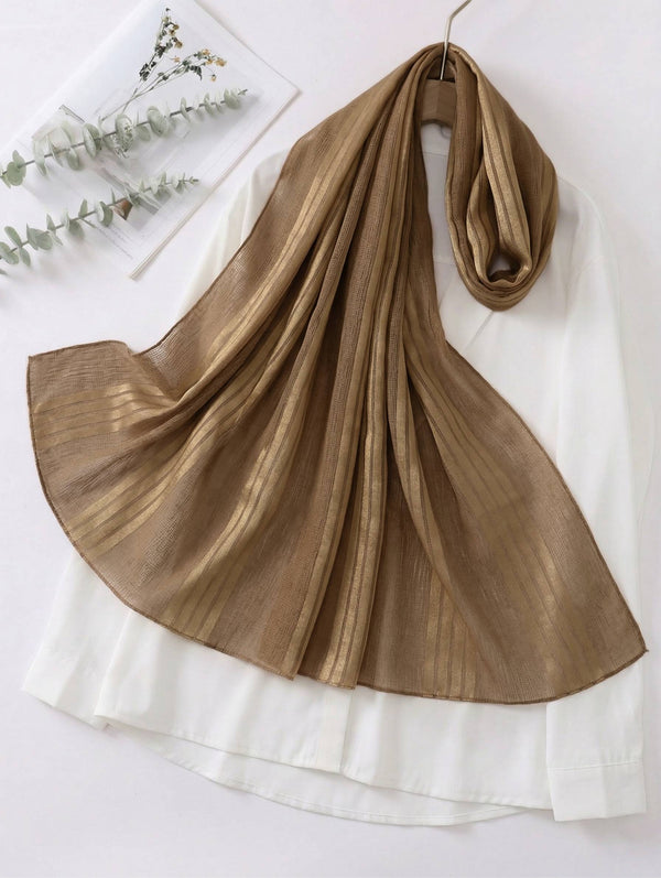 Cotton Mesh Stripe Hijabs - Brown