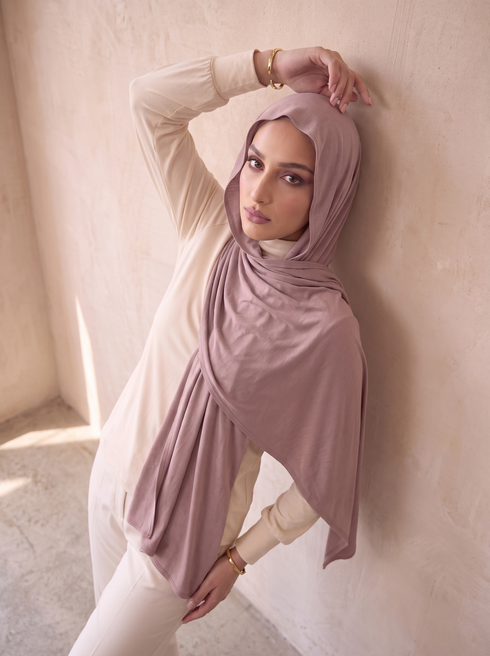 Organic Bamboo Jersey Hijab - Brownish Pink