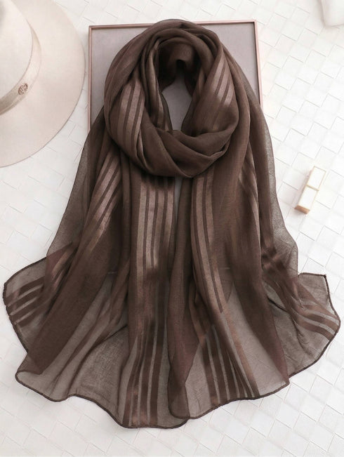Cotton Mesh Stripe Hijabs - Chocolate
