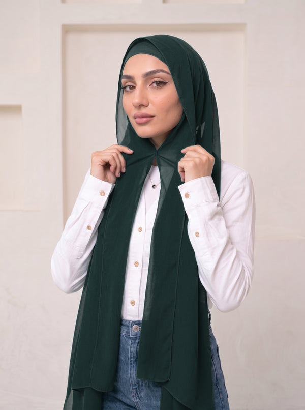 Built-in Magnet Hijab - Evergreen