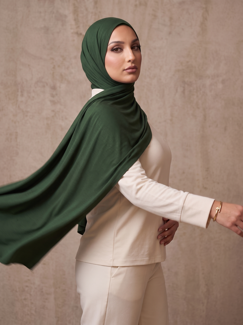 Organic Bamboo Jersey Hijab - Evergreen