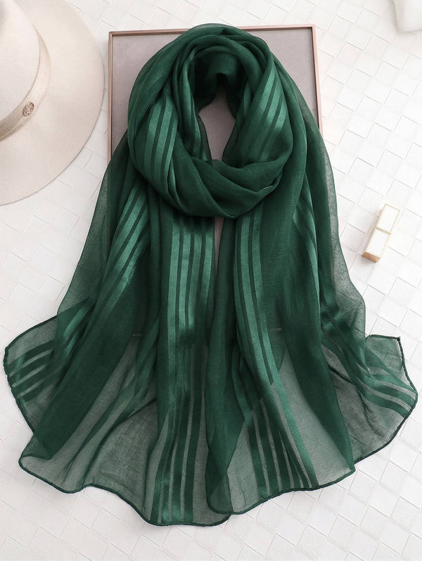 Cotton Mesh Stripe Hijabs - Evergreen