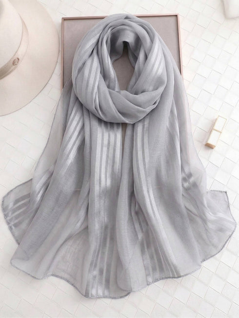 Cotton Mesh Stripe Hijabs - Grey