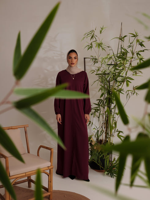 Relaxed Zip Maxi Abaya - Maroon