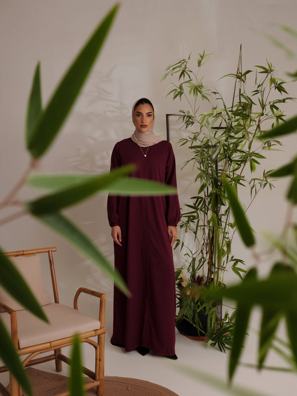 Relaxed Zip Maxi Abaya - Maroon