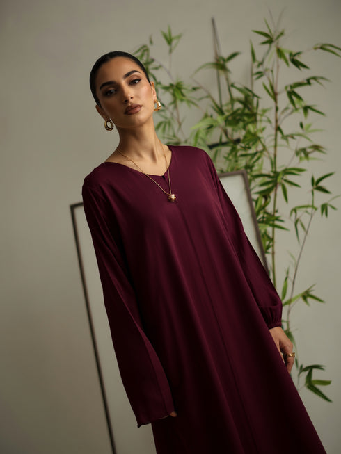 Relaxed Zip Maxi Abaya - Maroon