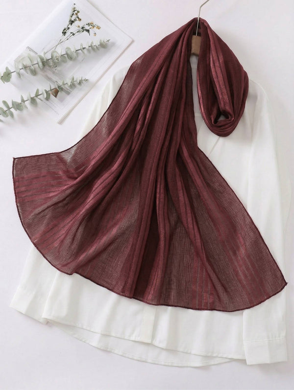 Cotton Mesh Stripe Hijabs - Maroon