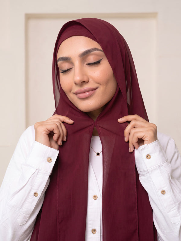 Built-in Magnet Hijab - Maroon