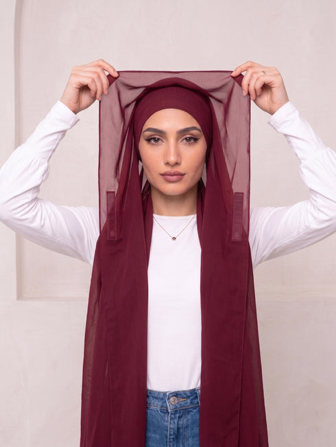 Built-in Magnet Hijab - Maroon