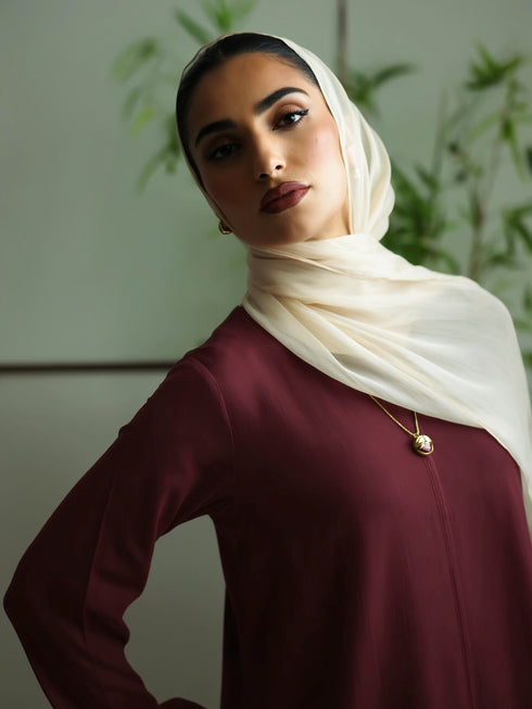 Relaxed Zip Maxi Abaya - Maroon