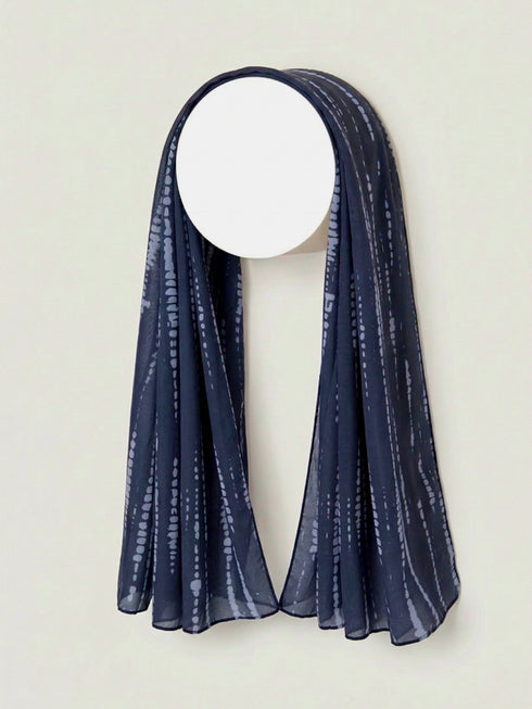 Tie & Dye Printed Hijab - Navy Blue