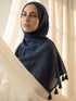 Texture Lawn Tassel Hijabs - Navy Blue