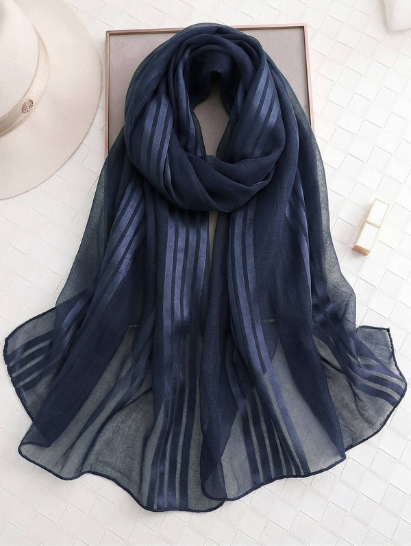 Cotton Mesh Stripe Hijabs - Navy