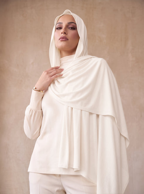 Organic Bamboo Jersey Hijab - Pearl White