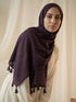 Texture Lawn Tassel Hijabs - Dark Purple