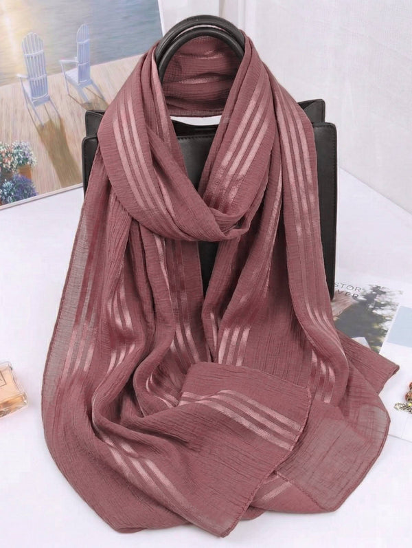 Cotton Mesh Stripe Hijabs - Rosewood