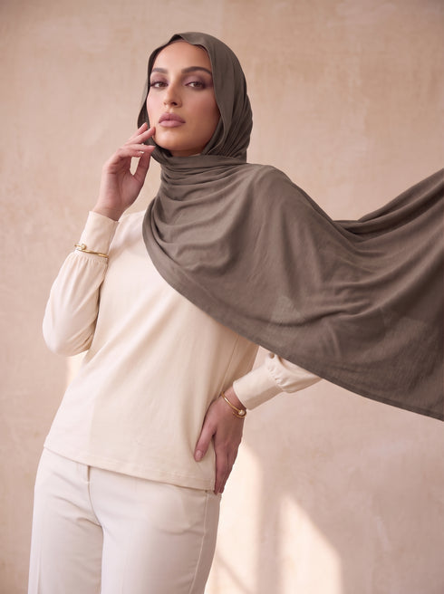 Organic Bamboo Jersey Hijab - Beaver Brown