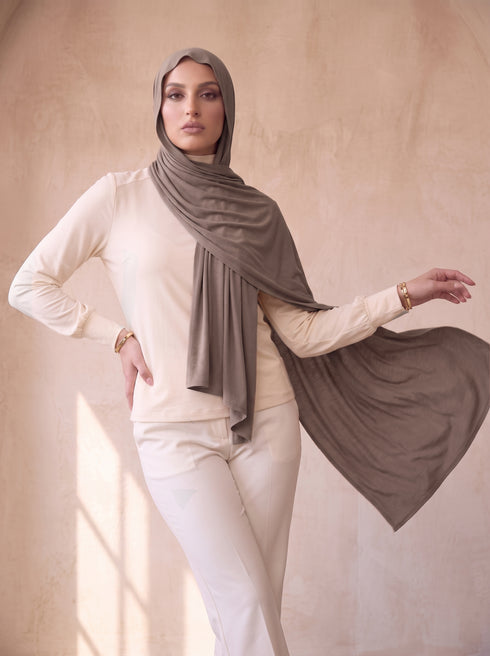 Organic Bamboo Jersey Hijab - Beaver Brown