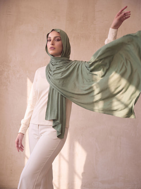 Organic Bamboo Jersey Hijab - Sage Green
