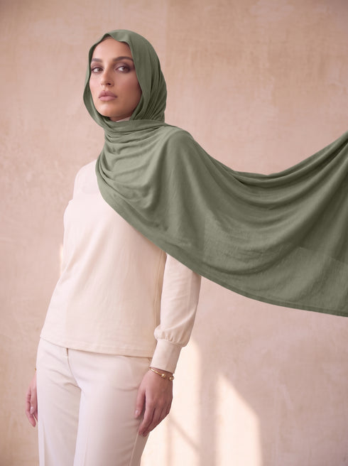 Organic Bamboo Jersey Hijab - Sage Green