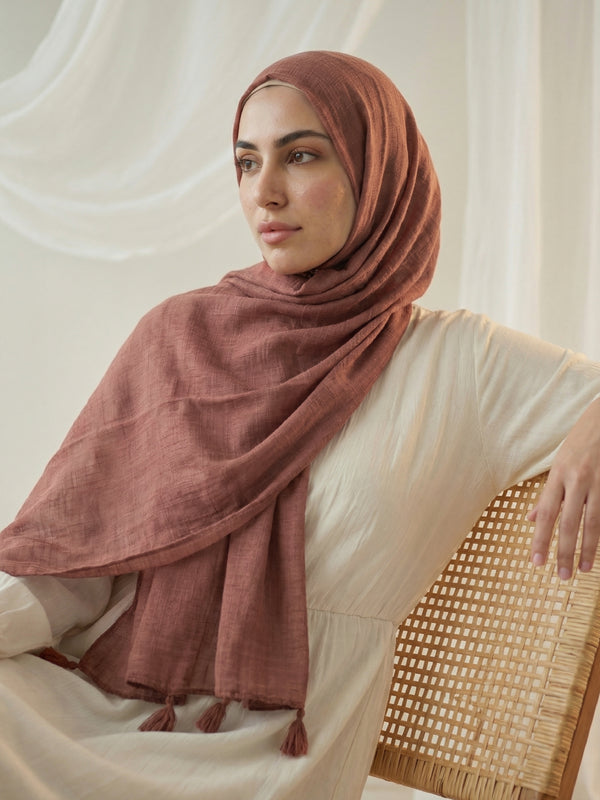 Texture Lawn Tassel Hijabs - Turkish Rose