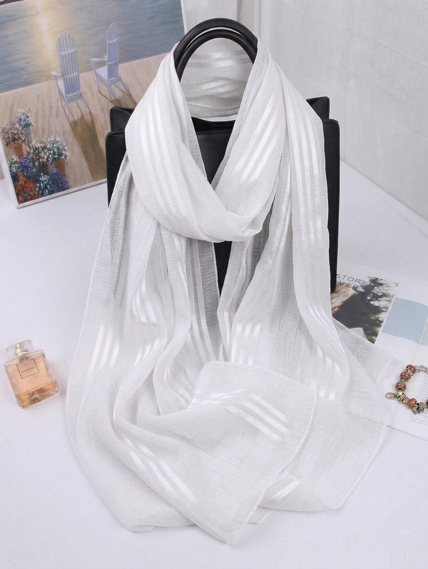 Cotton Mesh Stripe Hijabs - White